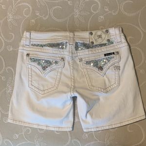 Miss Me Jean Shorts, White W/Sequins, Sz 30